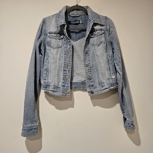 Celebrity Pink Light Blue Cropped Denim Jacket, Size Small